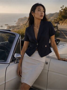 Michael Kors Navy Blue Short Sleeved Blazer
